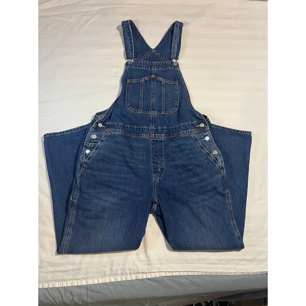Old Navy Blue Denim Overalls Straight Leg Medium Wash Size 12 Womens Utility